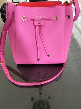 kate spade Pink Saffiano Drawstring Crossbody Bucket Bag